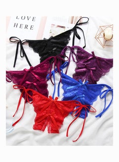 Generic Open Crotch Bowknot G-string Lace Erotic Lingerie Briefs Underwear Blue  - Image 2