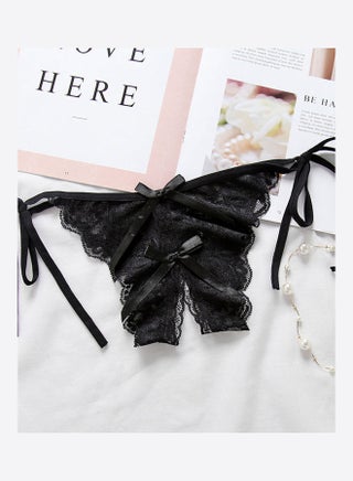Open Crotch Bowknot G-string Lace Erotic Lingerie Briefs Underwear Black - v1608239728/N43124597V_1