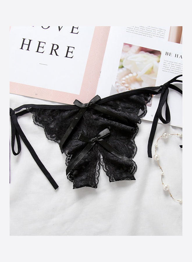 Open Crotch Bowknot G-string Lace Erotic Lingerie Briefs Underwear Black  - Image 1