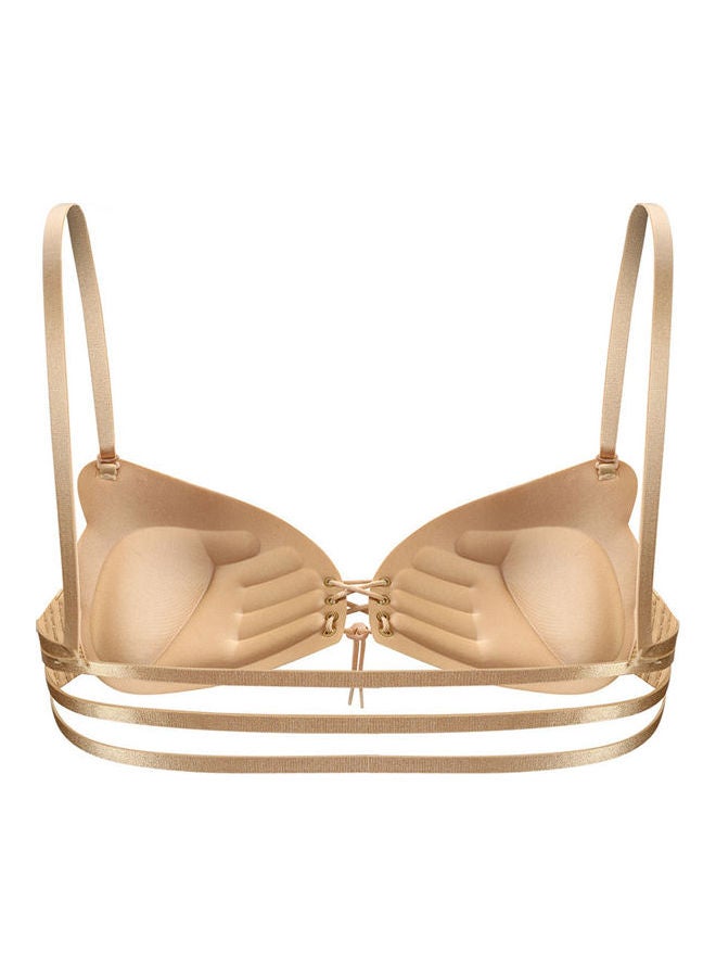 Long Back Buckle Stainless Steel Bra Beige - Image 1