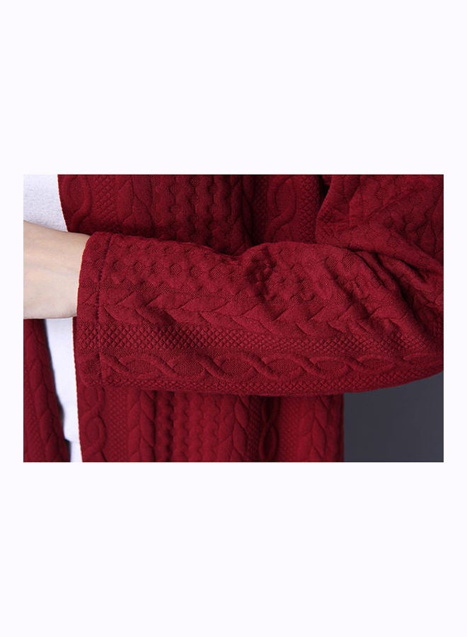 Cotton Linen Thick Windbreaker Cardigan Coat Red  - Image 5