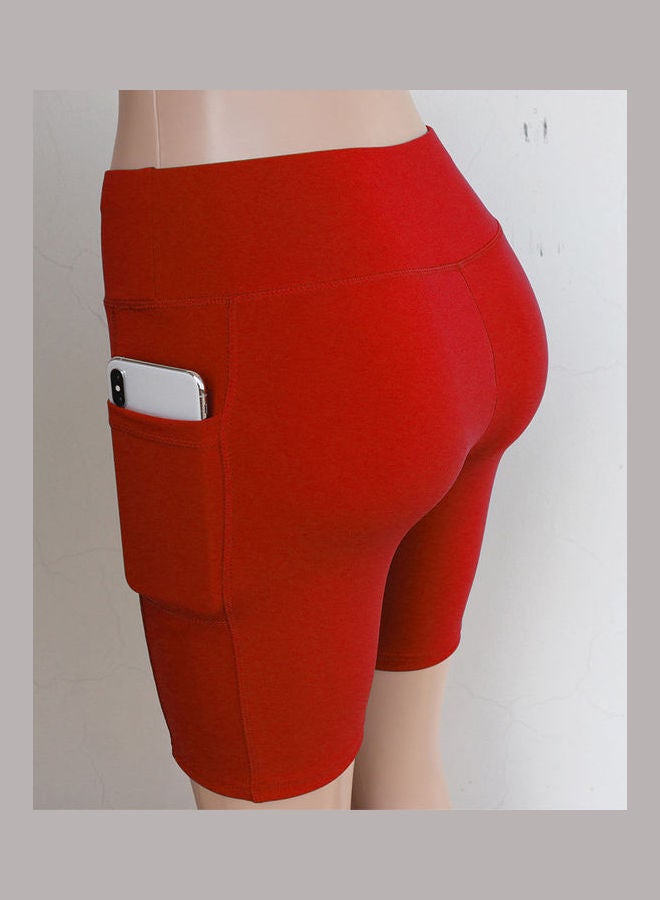 Yoga Pants Half Length Tights Shorts For Sports Red  - Image 4