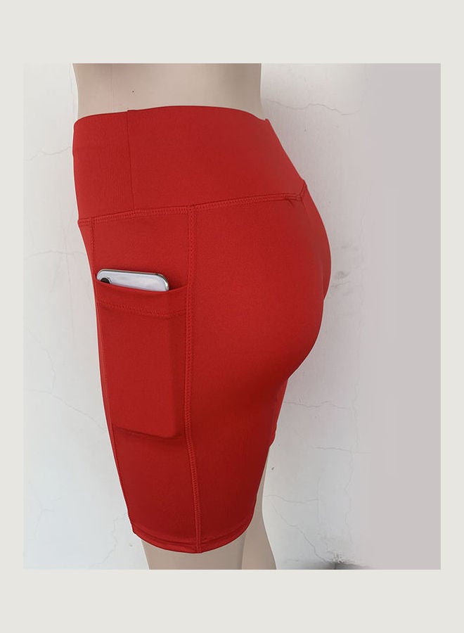 Yoga Pants Half Length Tights Shorts For Sports Red  - Image 5