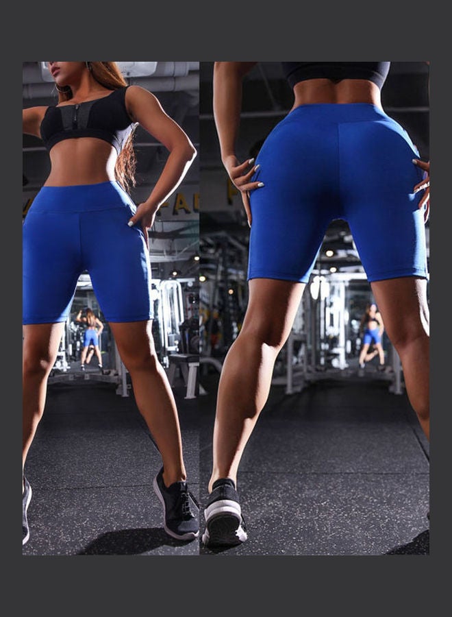 Yoga Pants Half Length Tights Shorts For Sports Blue  - Image 5