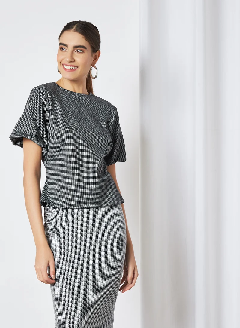 High Streets Check Wide Sleeve Top Multi