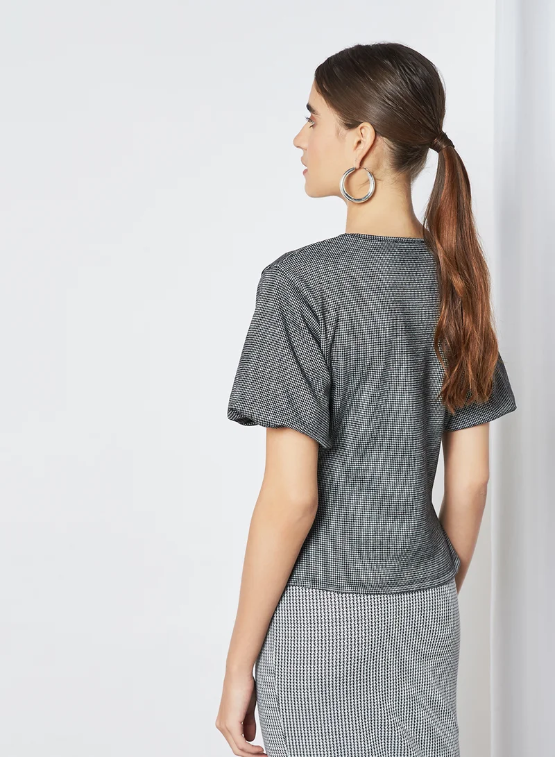 High Streets Check Wide Sleeve Top Multi