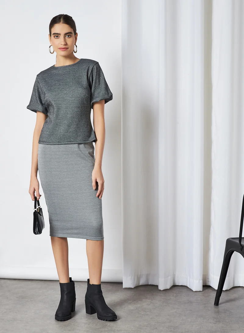 High Streets Check Wide Sleeve Top Multi