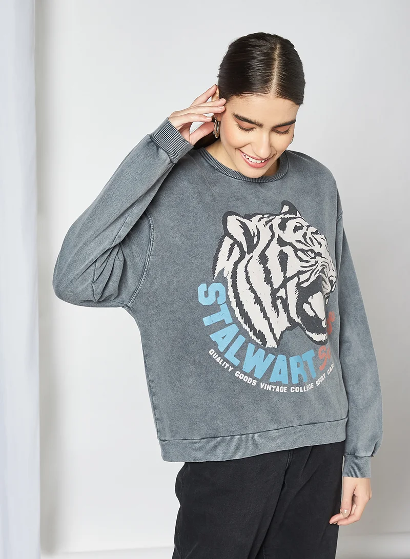 PIECES Front Graphic Sweatshirt Black
