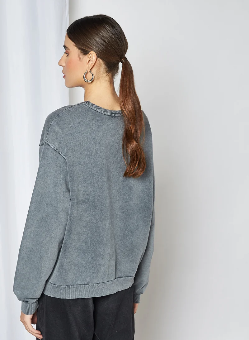 PIECES Front Graphic Sweatshirt Black