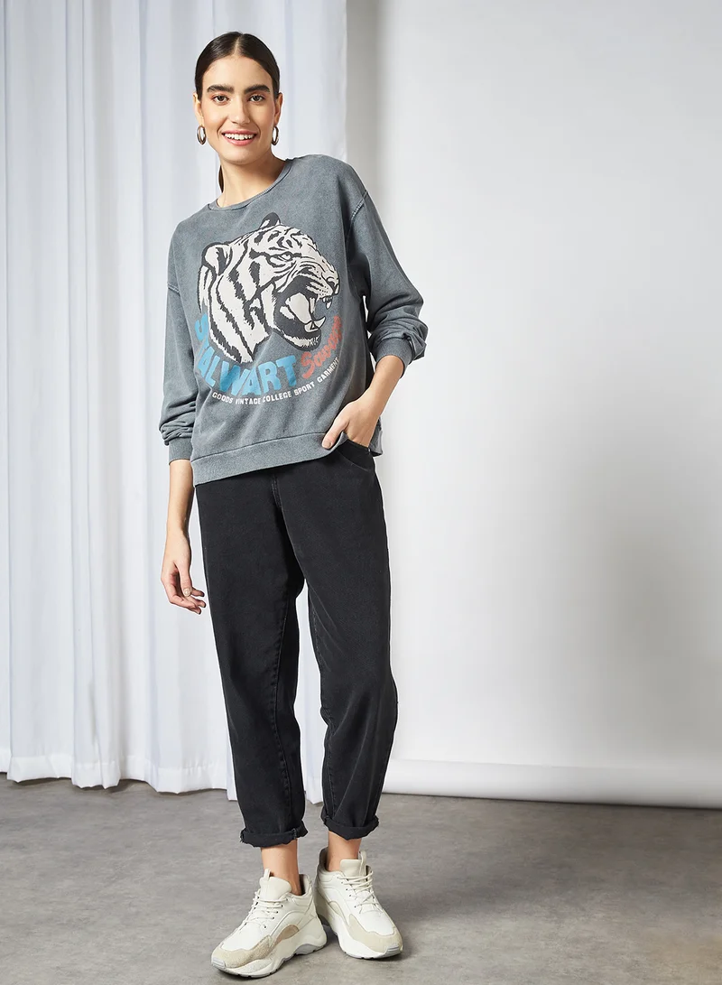PIECES Front Graphic Sweatshirt Black