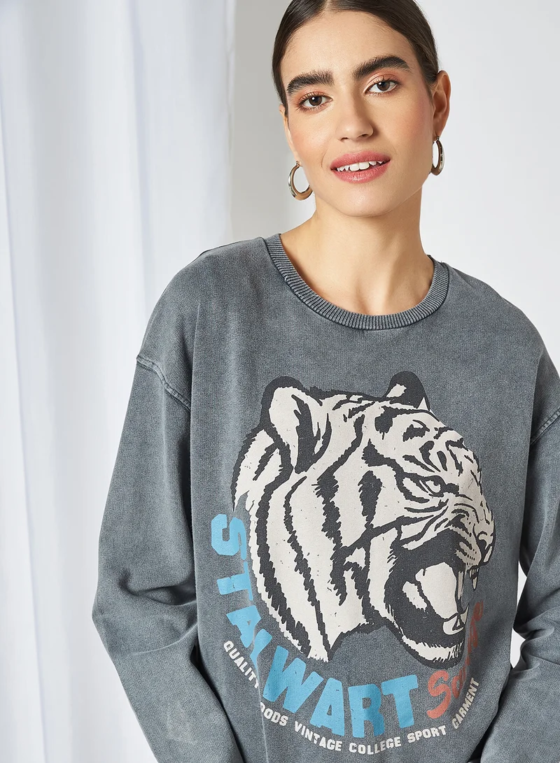 PIECES Front Graphic Sweatshirt Black