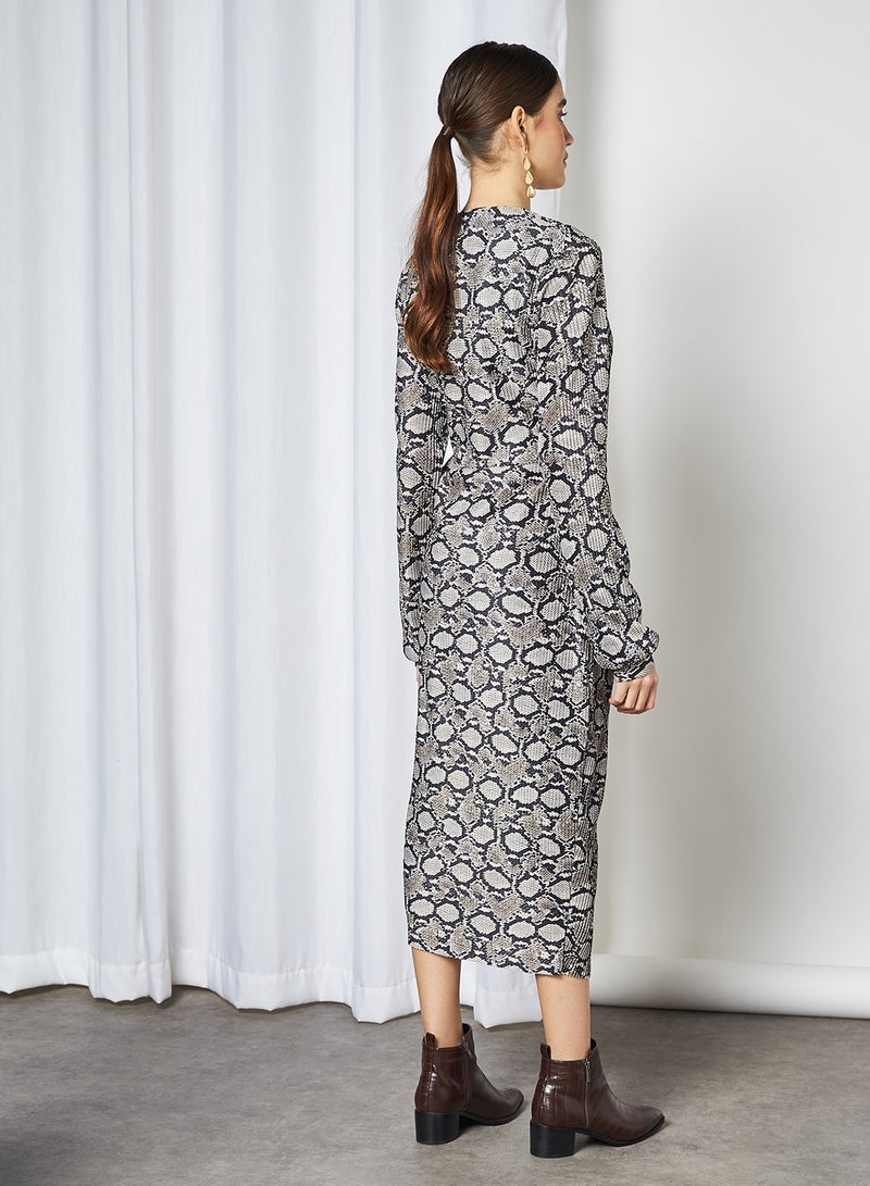 Stock - Printed Wrap Midi Dress Multi - Image 1