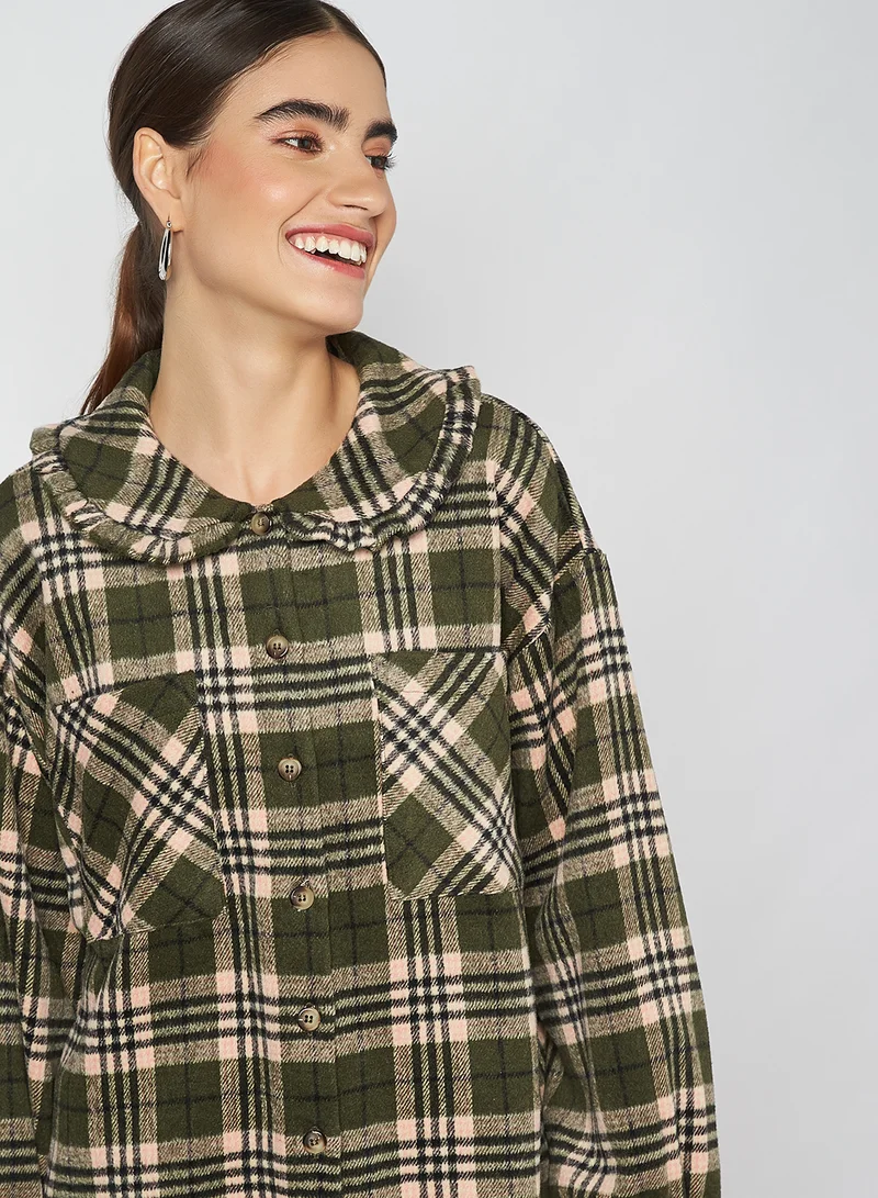 PIECES Plaid Shacket Black