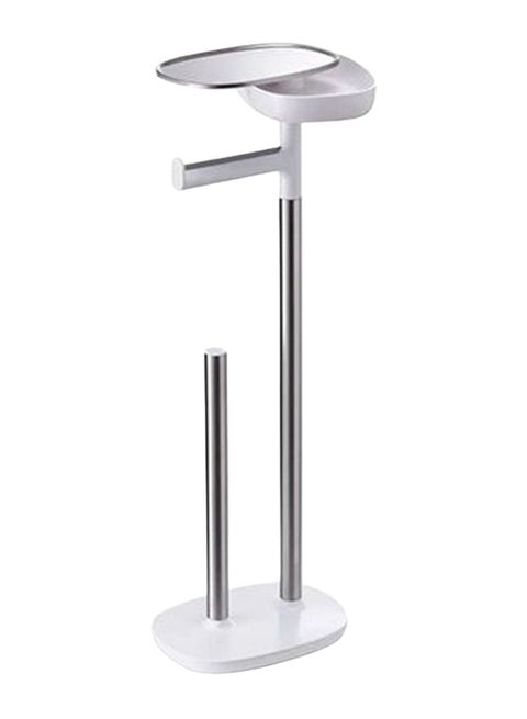 EasyStore Butler Toilet Paper Holder Stand With Shelf And Drawer White/Silver 8.86 x 6.5 x 26.77inch