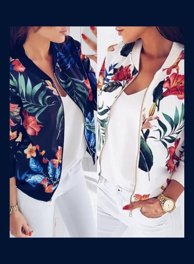 Flower Leaves Print Long Sleeve Jacket White - Image 2