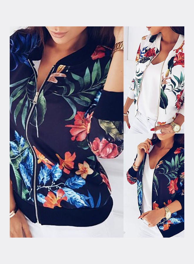 Flower Leaves Print Long Sleeve Jacket White - Image 3