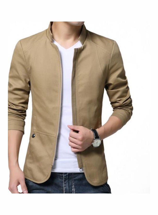 Long Sleeve Bomber Jacket Khaki  - Image 1