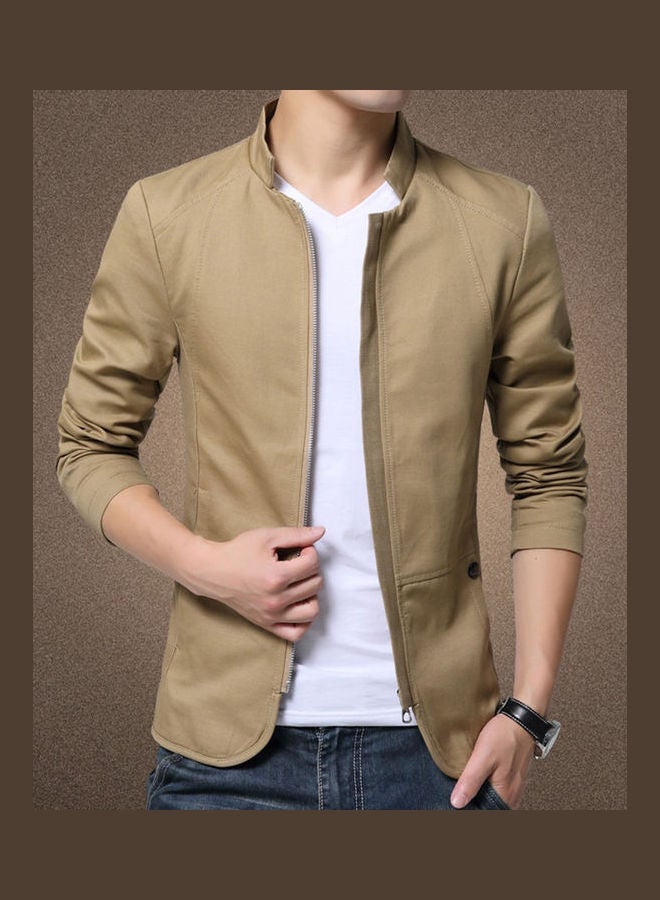 Long Sleeve Bomber Jacket Khaki  - Image 5