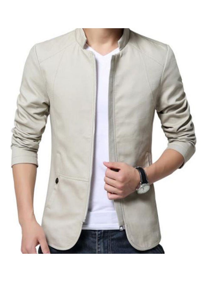 Long Sleeve Bomber Jacket Beige - Image 1