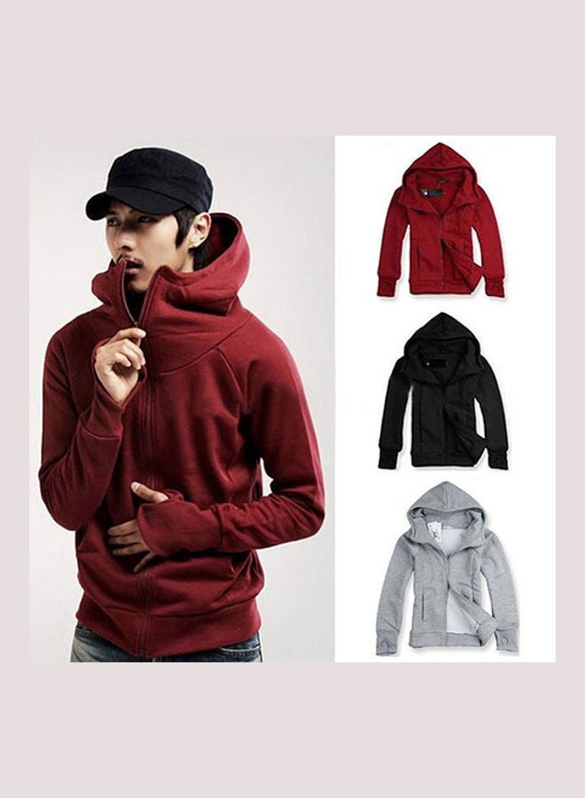 High Neck Drawstring Hooded Sweatshirt Grey - Image 1