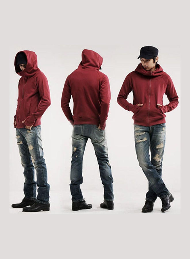 High Neck Drawstring Hooded Sweatshirt Grey - Image 5