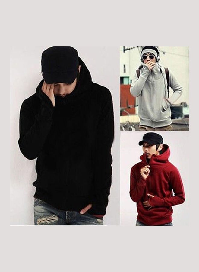 High Neck Drawstring Hooded Sweatshirt Black  - Image 2