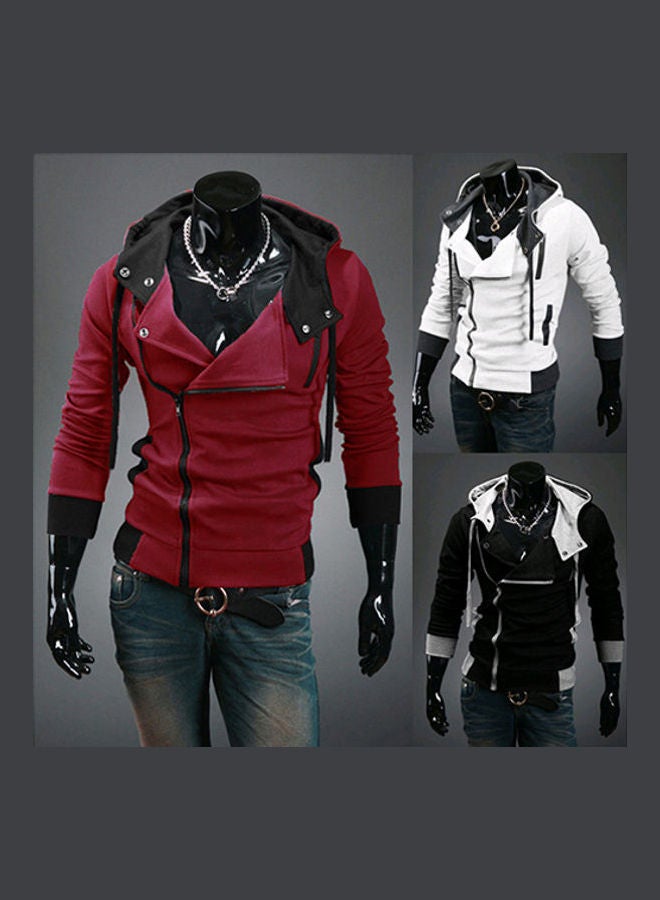 Side Zip Closure Long Sleeve Jacket Wine Red - Image 1