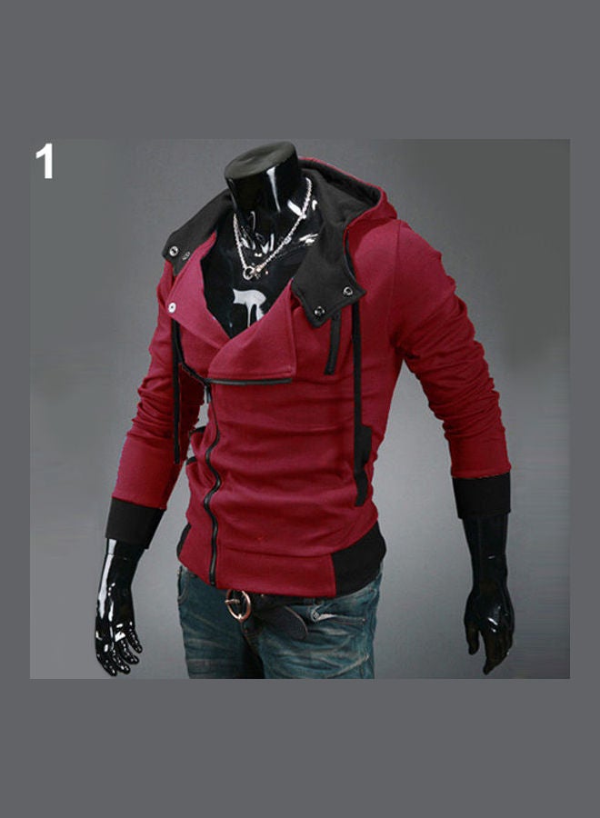 Side Zip Closure Long Sleeve Jacket Wine Red - Image 4