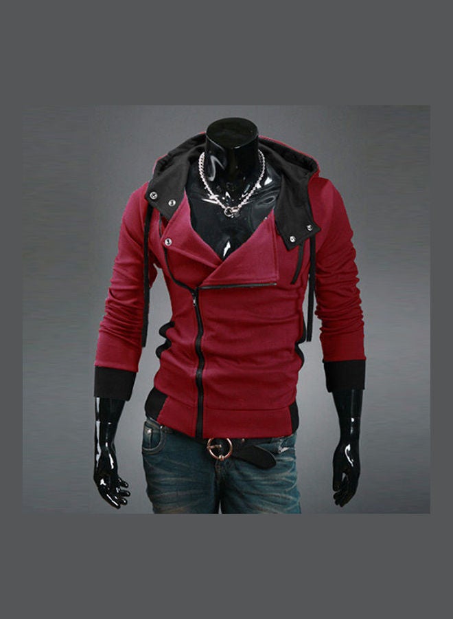 Side Zip Closure Long Sleeve Jacket Wine Red - Image 5