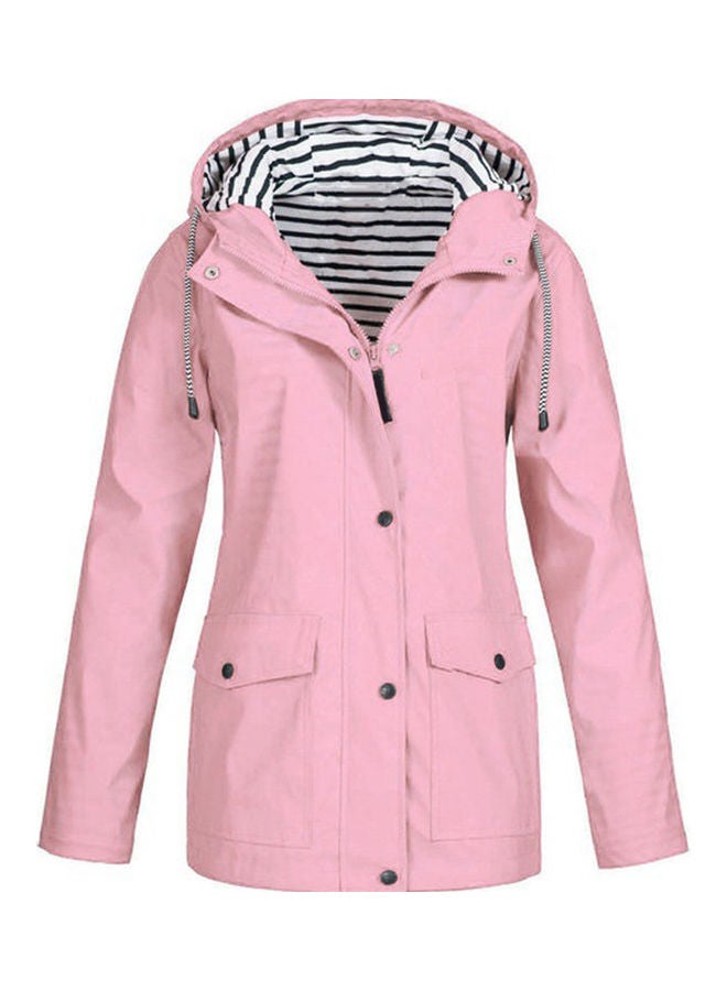 جاكيت مضاد للماء والرياح بغطاء للرأس وردي - Image 1