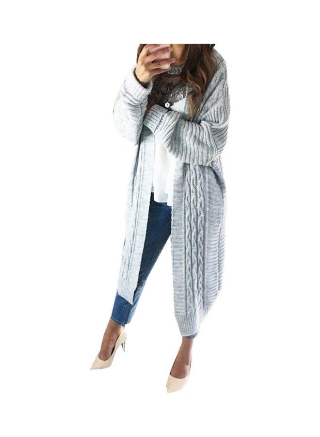 Front Knit Coat Long Sweater Grey - Image 1