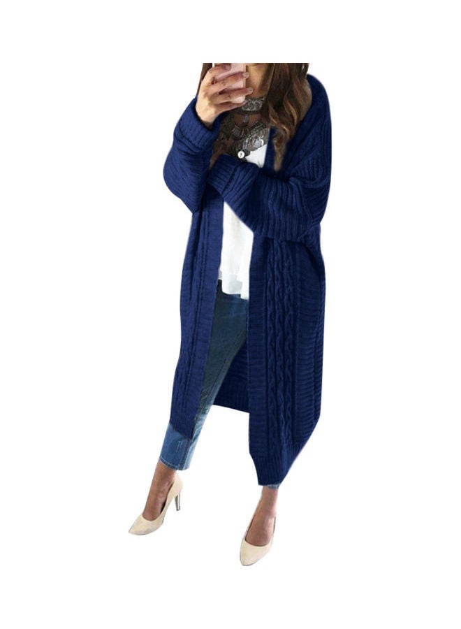 Front Knit Coat Long Sweater Navy Blue - Image 1