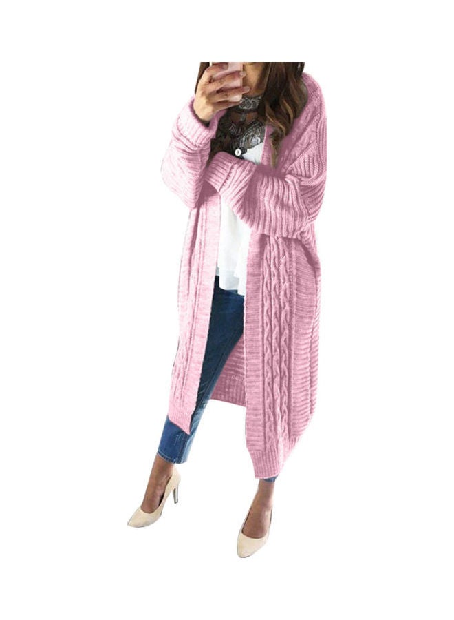 Front Knit Coat Long Sweater Pink - Image 1