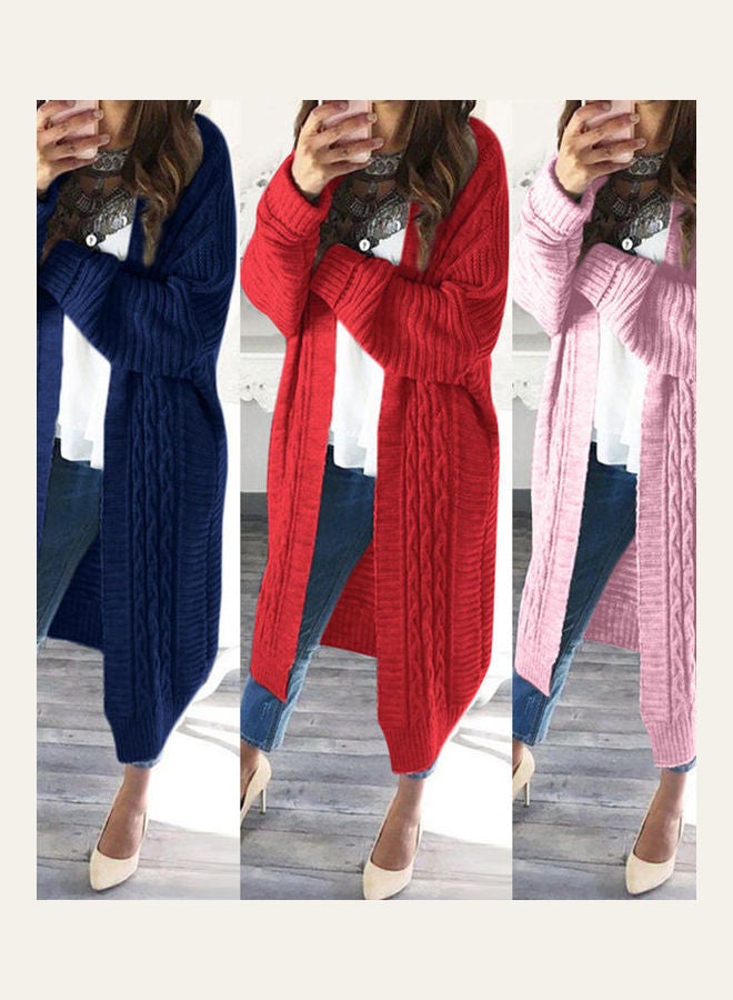 Front Knit Coat Long Sweater Pink - Image 3