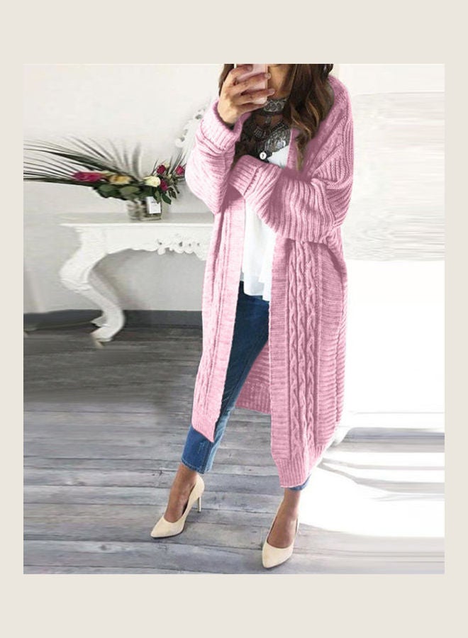 Front Knit Coat Long Sweater Pink - Image 5