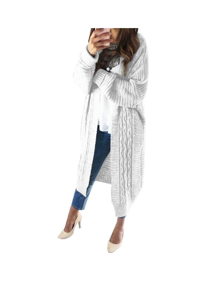 Front Knit Coat Long Sweater White - Image 1