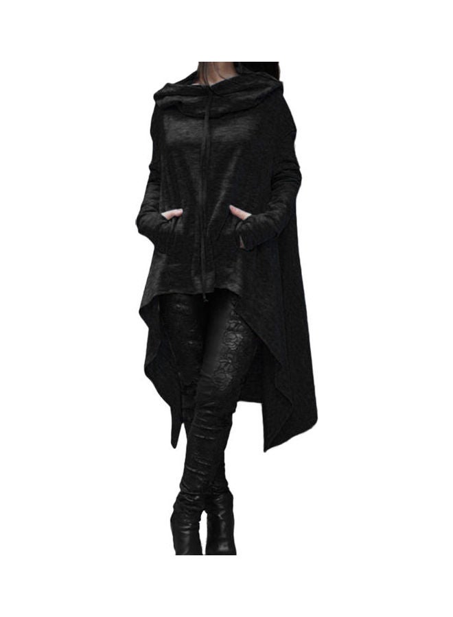 سويت شيرت بونشو فضفاض بغطاء للرأس وتصميم غير منتظم أسود - Image 1