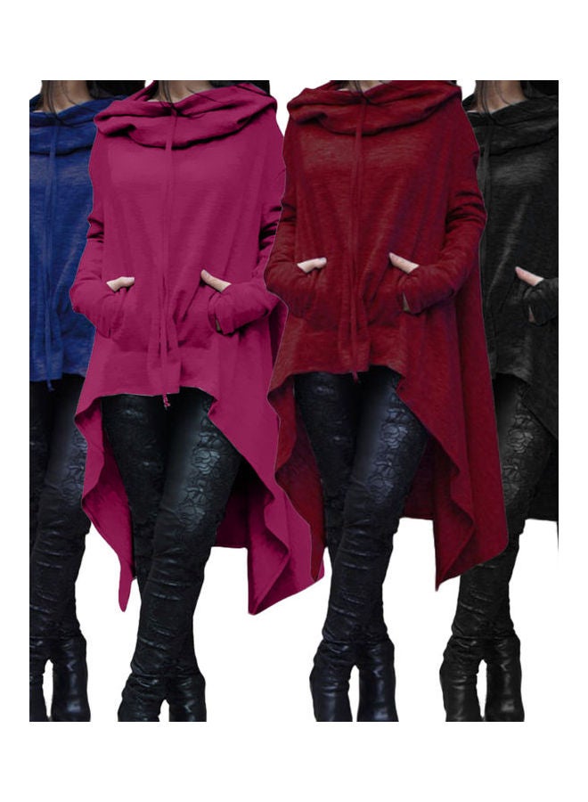 سويت شيرت بونشو فضفاض بغطاء للرأس وتصميم غير منتظم أسود - Image 2