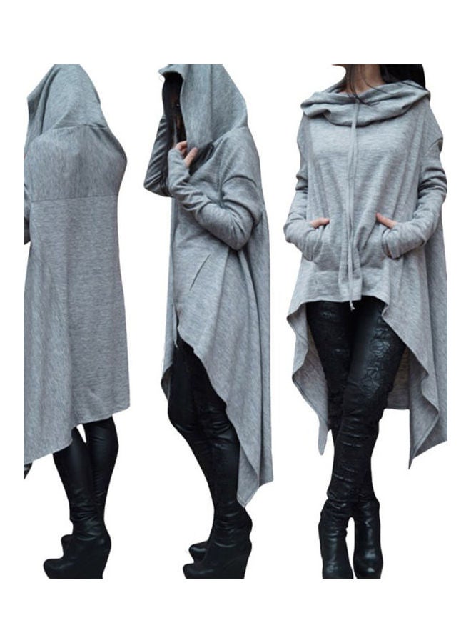 سويت شيرت بونشو فضفاض بغطاء للرأس وتصميم غير منتظم أسود - Image 4