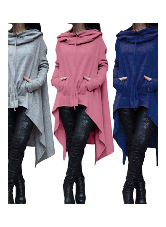 Poncho Loose Irregular Hooded Sweatshirt Pink  - Image 3