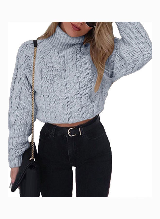 Knitted Long Sleeve Cropped Sweater Grey - Image 1