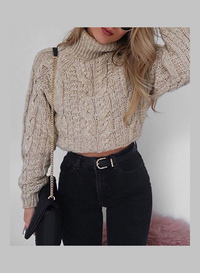 Knitted Long Sleeve Cropped Sweater Grey - Image 4