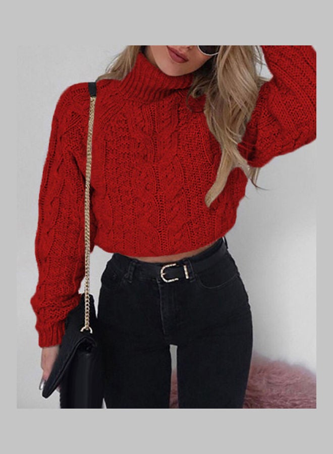 Knitted Long Sleeve Cropped Sweater Khaki - Image 5