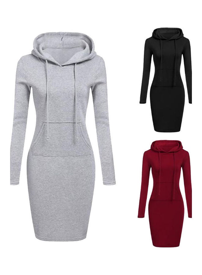 Long Sleeve Hooded Midi Dress Grey - Image 2