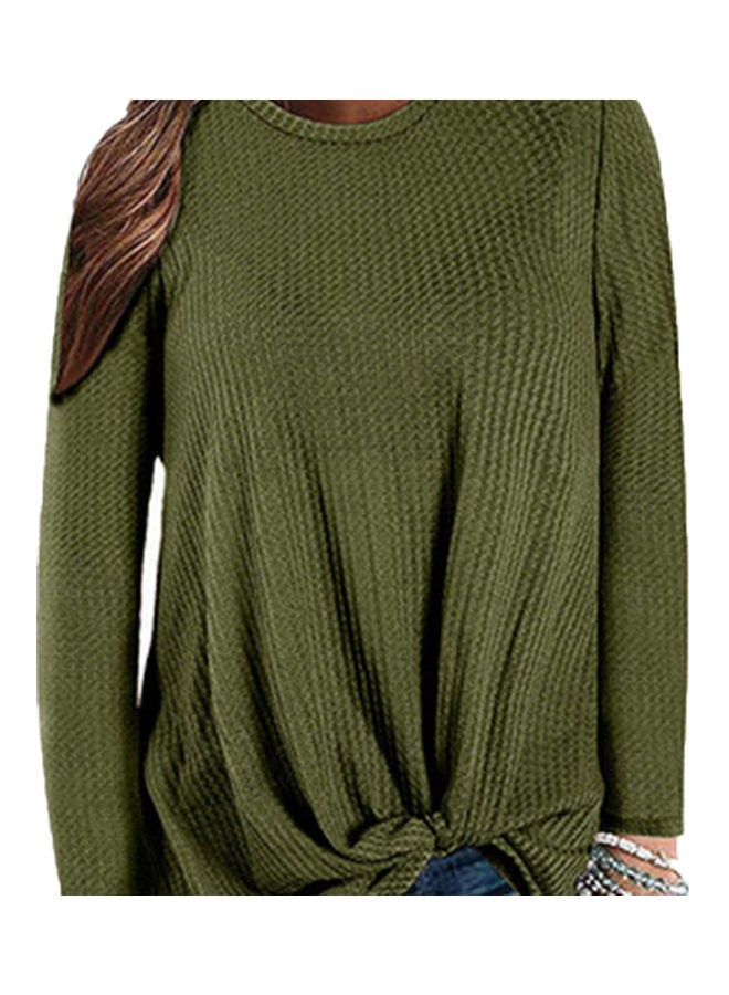 سترة بأكمام طويلة مزينة بعقدة اللون الأخضر العسكري - Image 1