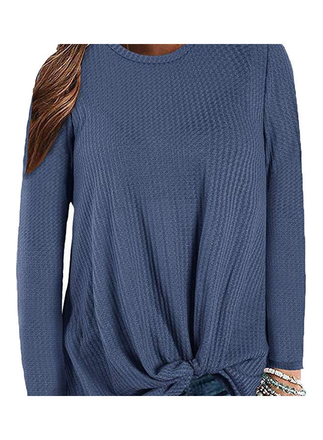 سترة بأكمام طويلة مزينة بعقدة أزرق - Image 1