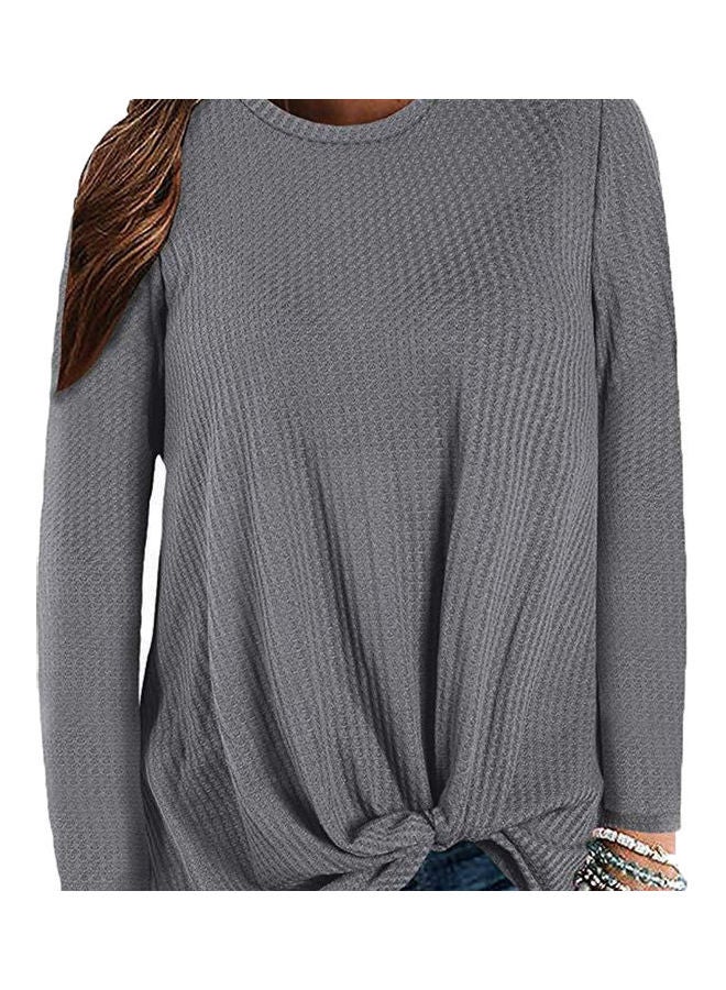 سترة بأكمام طويلة مزينة بعقدة رمادي داكن - Image 1