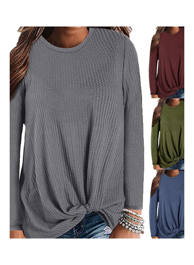 سترة بأكمام طويلة مزينة بعقدة رمادي داكن - Image 4