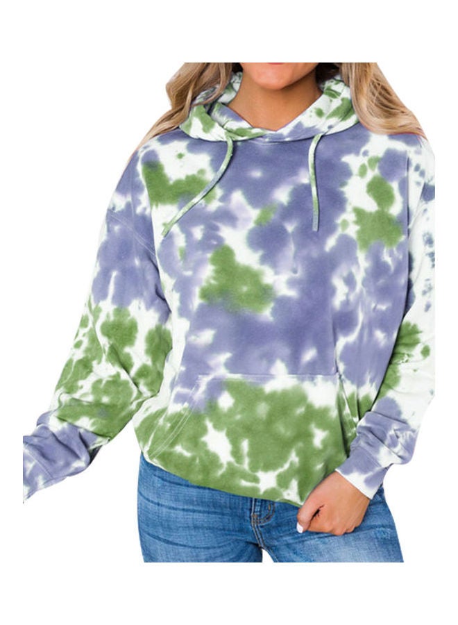 Tye Dye Printed Hooded Sweatshirt Blue Green - Image 1