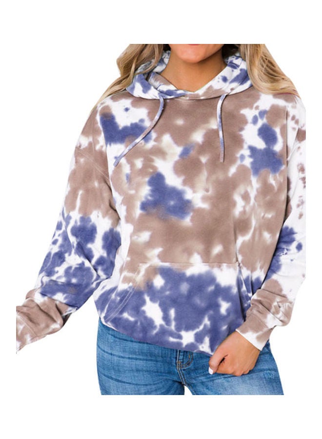 Tye Dye Printed Hooded Sweatshirt Coffee Blue - Image 1